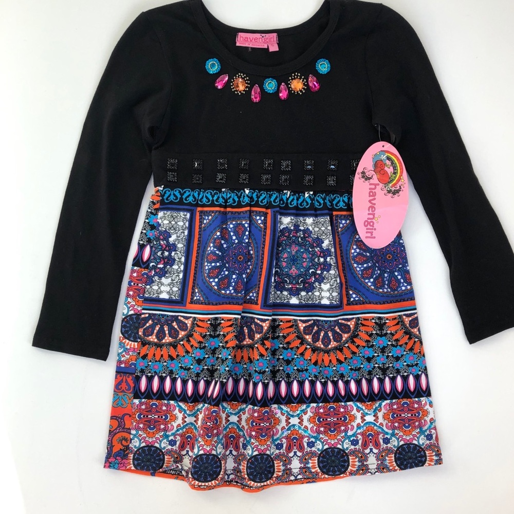 Haven girl blue black Beaded empire dress Size 5